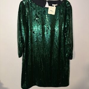 Shoshanna Women's Sequin Holiday Party Dress Size 10 Green Long Sleeve Cocktail